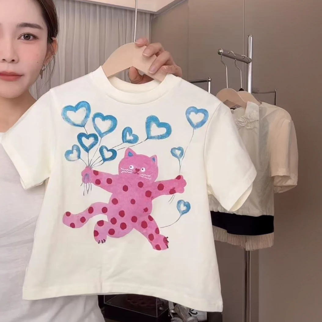 025夏季新款女童上衣中小童印花短袖粉色豹子~009