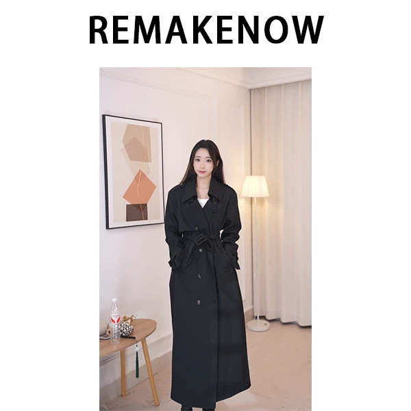 REMAKENOW【琉璃月色】480g重磅时尚韩版女装黑色风衣2025年新款