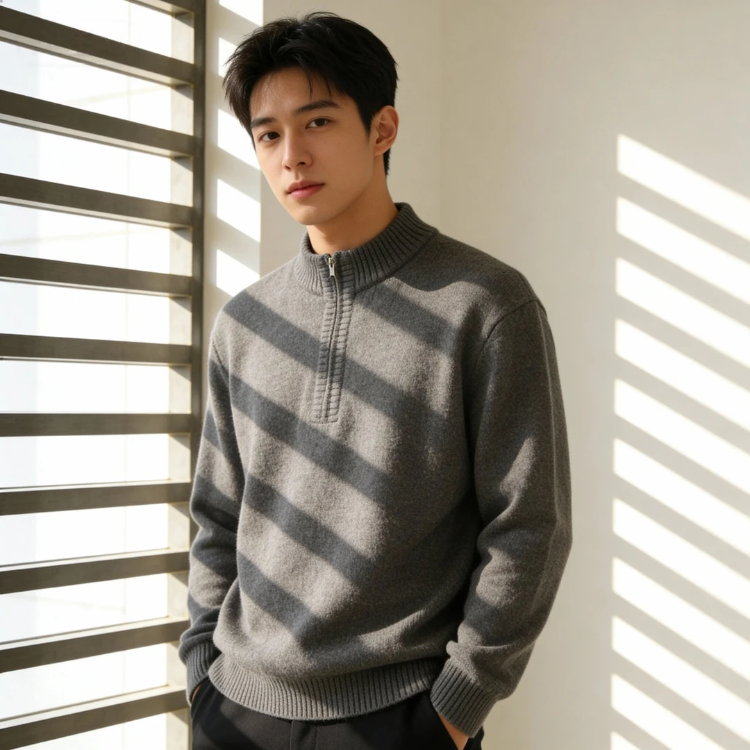 【100% 山羊绒】男款 秋冬半高领半开襟针织衫宽羊绒上衣 CTF0002