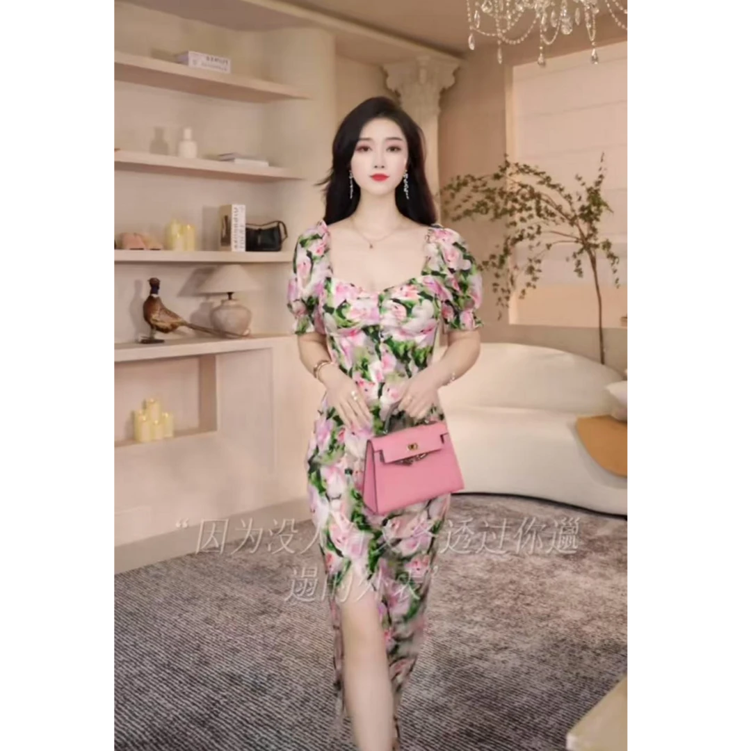 【茶歇玫瑰】25春夏新款小众设计感纯欲显瘦度假连衣裙C-TMLM020