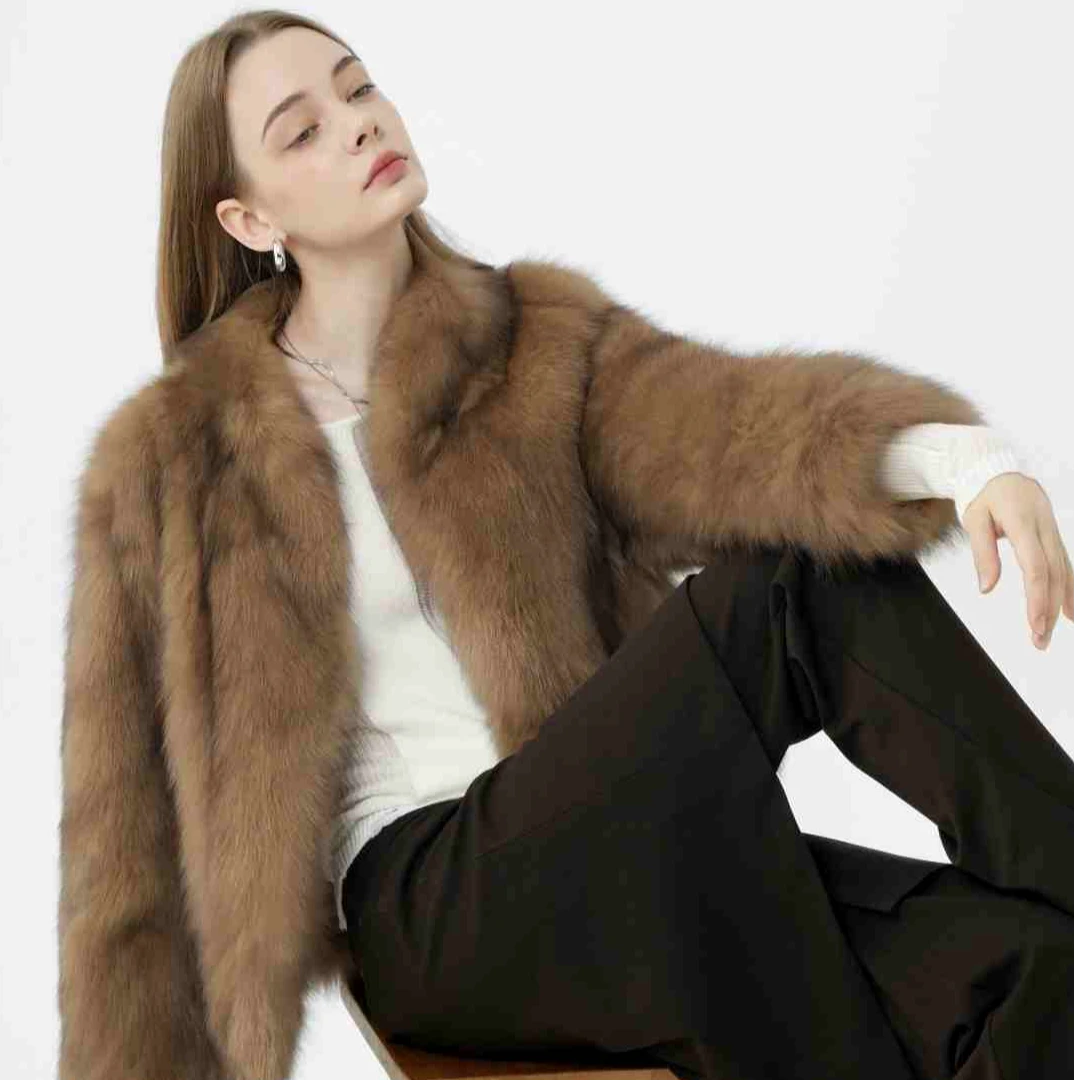 Mashi 冬日精灵 芬兰皇冠级蓝狐晕染霜色时髦显瘦皮草外套-2777