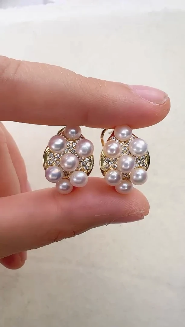 【闪购商品】淡水珍珠耳饰合金金色耳拍