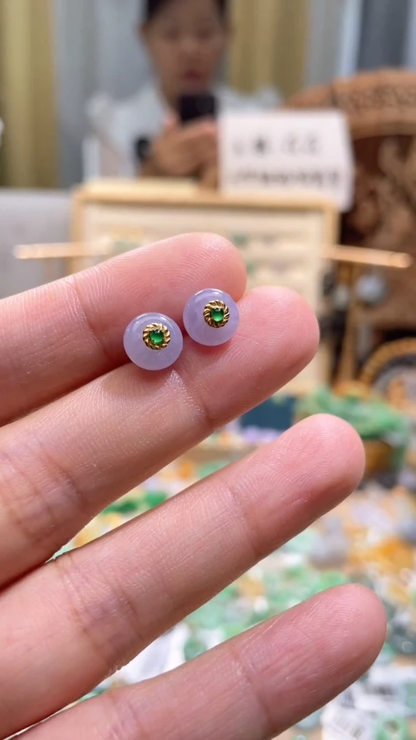 翡翠18K金镶嵌颈饰晴**里平安扣一对