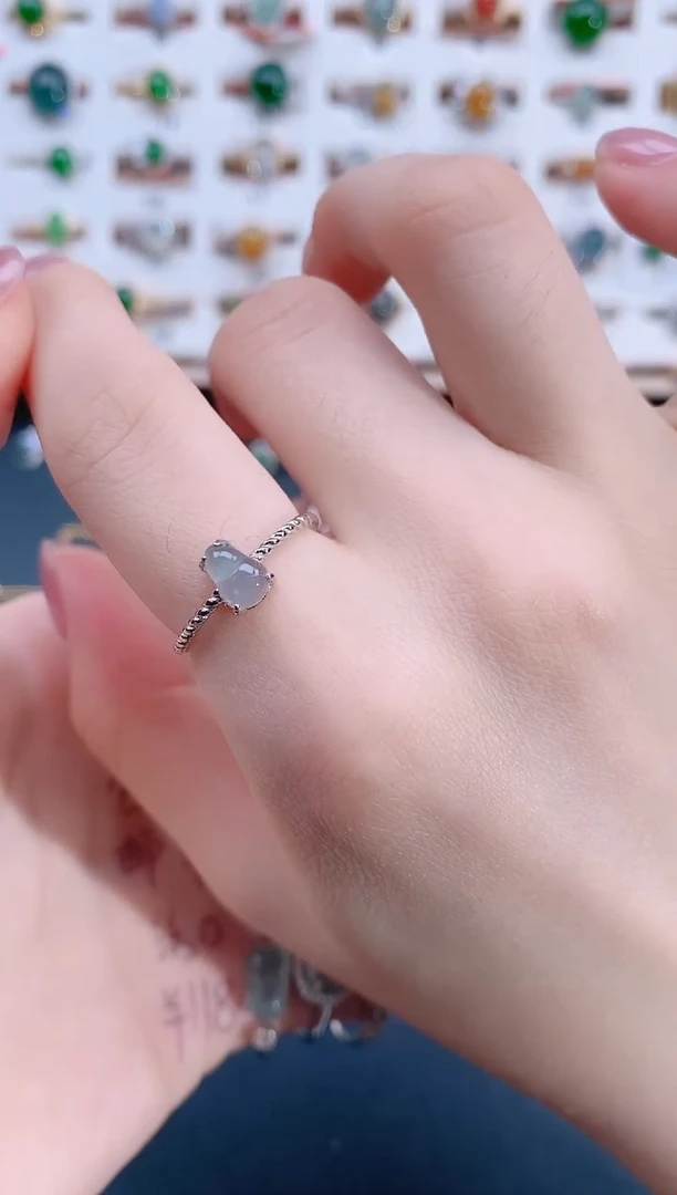 翡翠戒指银S925镶嵌天然翡翠