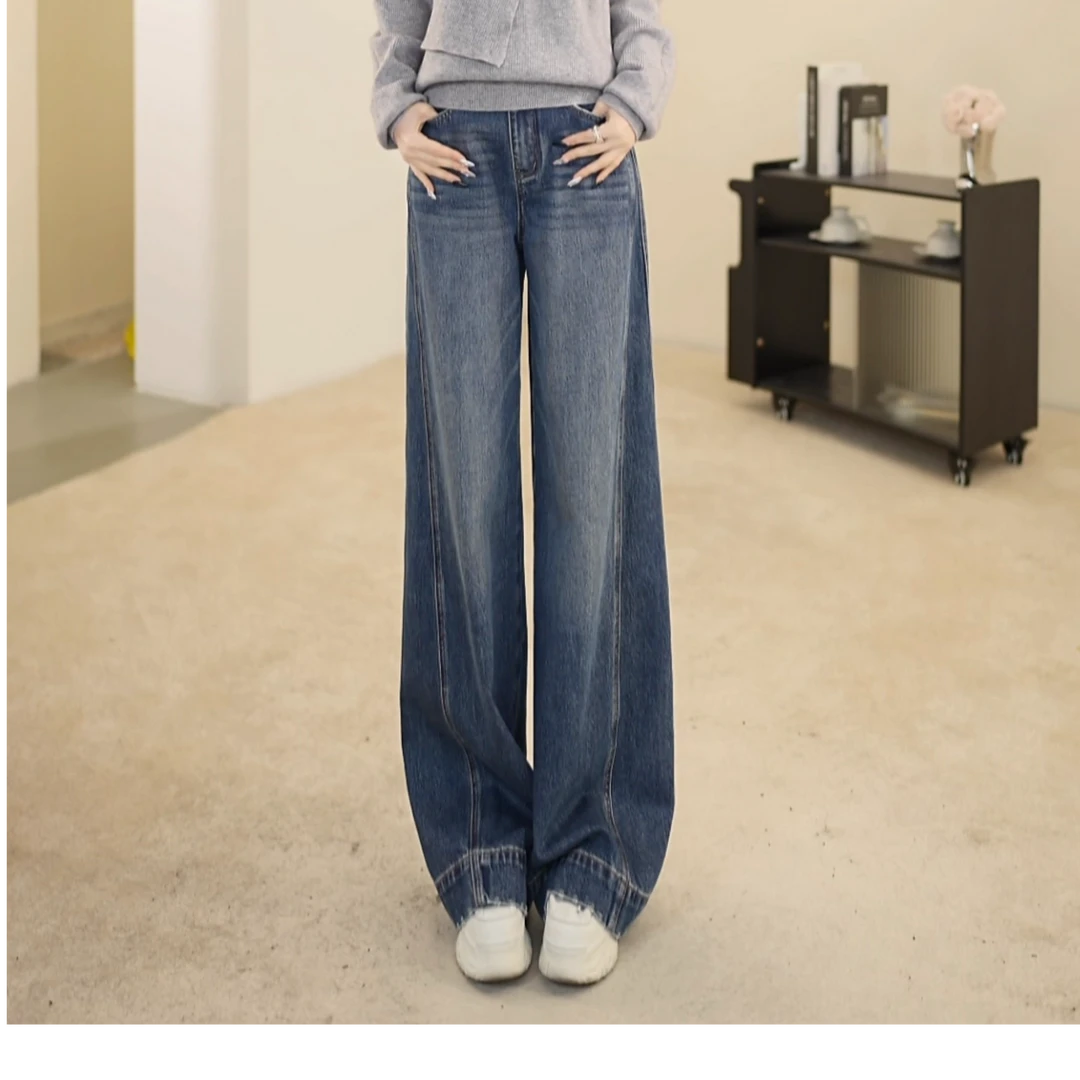 Jamor25秋冬新款时尚直筒百搭流浪丹宁风长牛仔裤