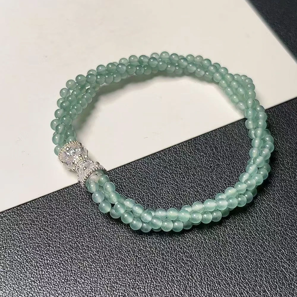 天然翡翠A货小米珠珠链手链冰透小清新夏季时尚扭扭麻花链气质