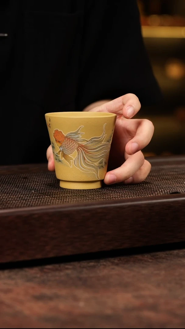 茶壶紫砂黄金段金鱼杯