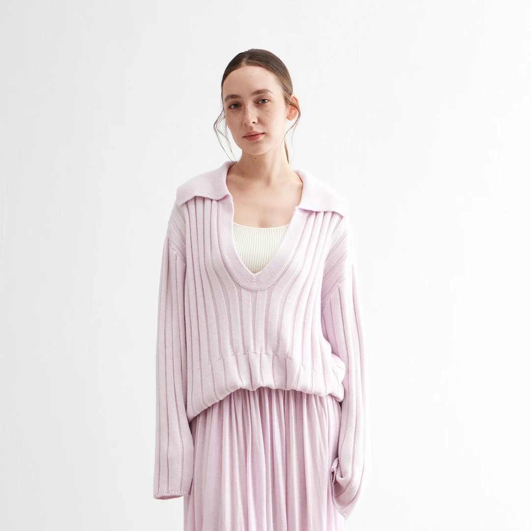 NOEND2024年秋冬新款深v领羊毛混纺女装针织衫羊毛裙套装