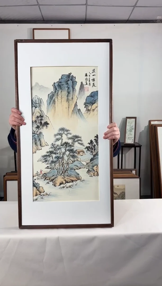 国画手绘*溪山访友*47*92cm