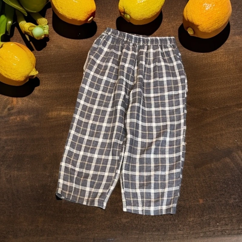 611高端定制色织亚麻瘦版八分直筒裤,裤长83