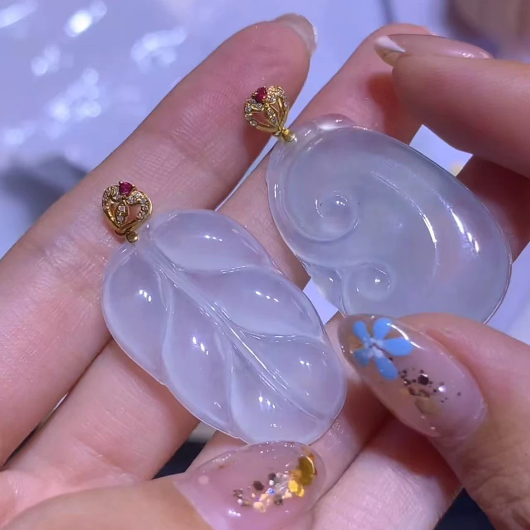 【逍遥】18K天然A货翡翠叶子如意吊坠*888/9628006/多样性发/1件