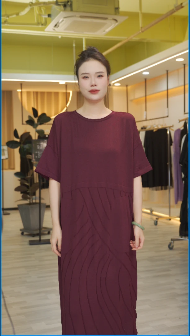 7228 夏季气质减龄圆领拼接连衣裙