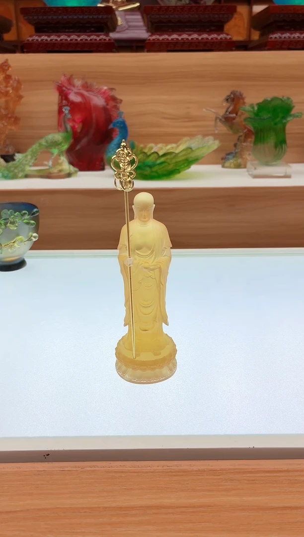 手工艺品琉璃琥珀色地藏菩萨13公分九华山版