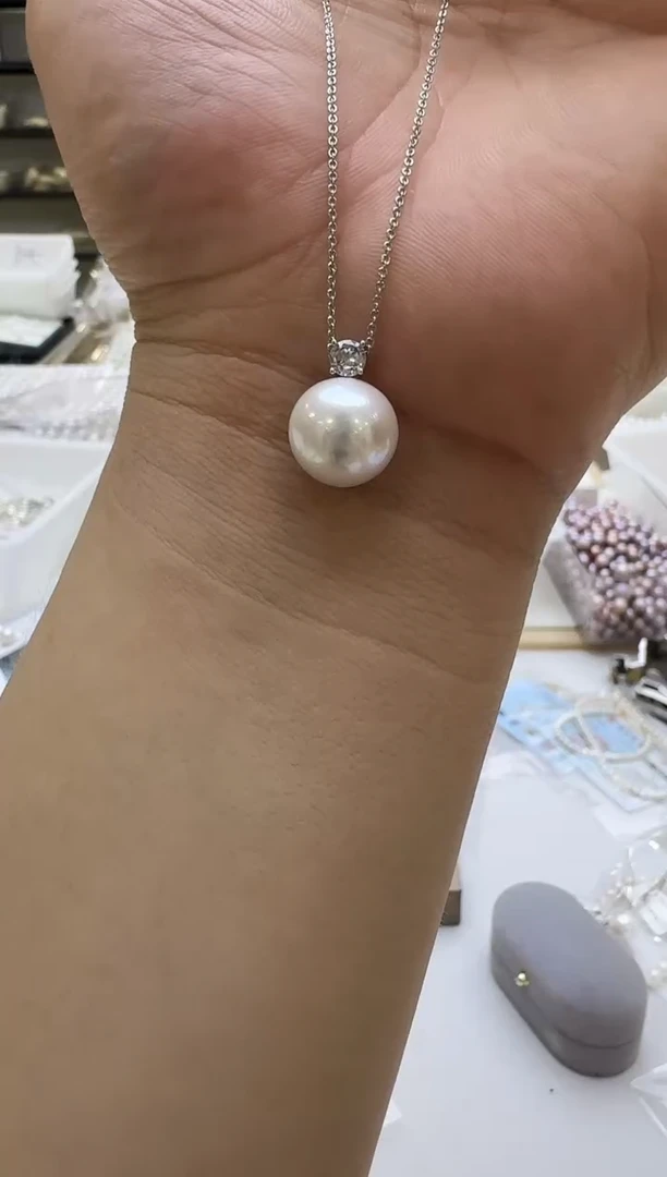 淡水珍珠银S925镶嵌吊坠(赠链)12-13mm 王妃扣