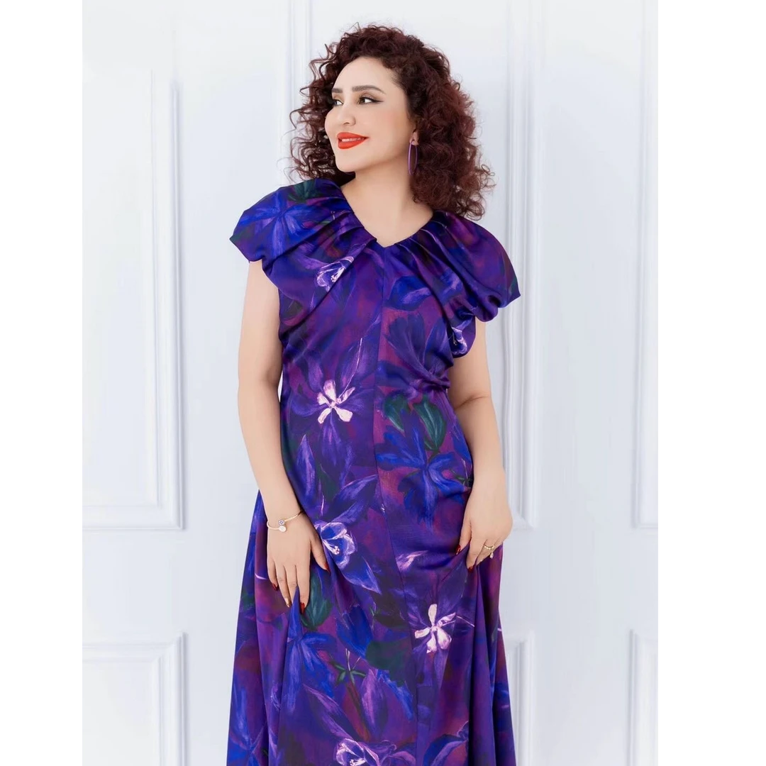 【UMIDA】2025新款星星泡泡袖系扣紫色礼服