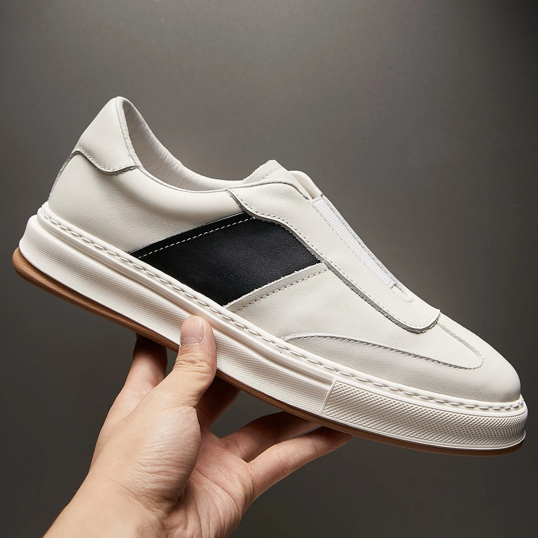 新款休闲鞋夏季时尚小白鞋头层牛皮板鞋潮鞋男士欧洲站真皮一脚蹬
