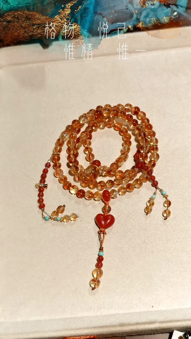 银S925镶嵌108颗黄塔晶南红玛瑙项链手持