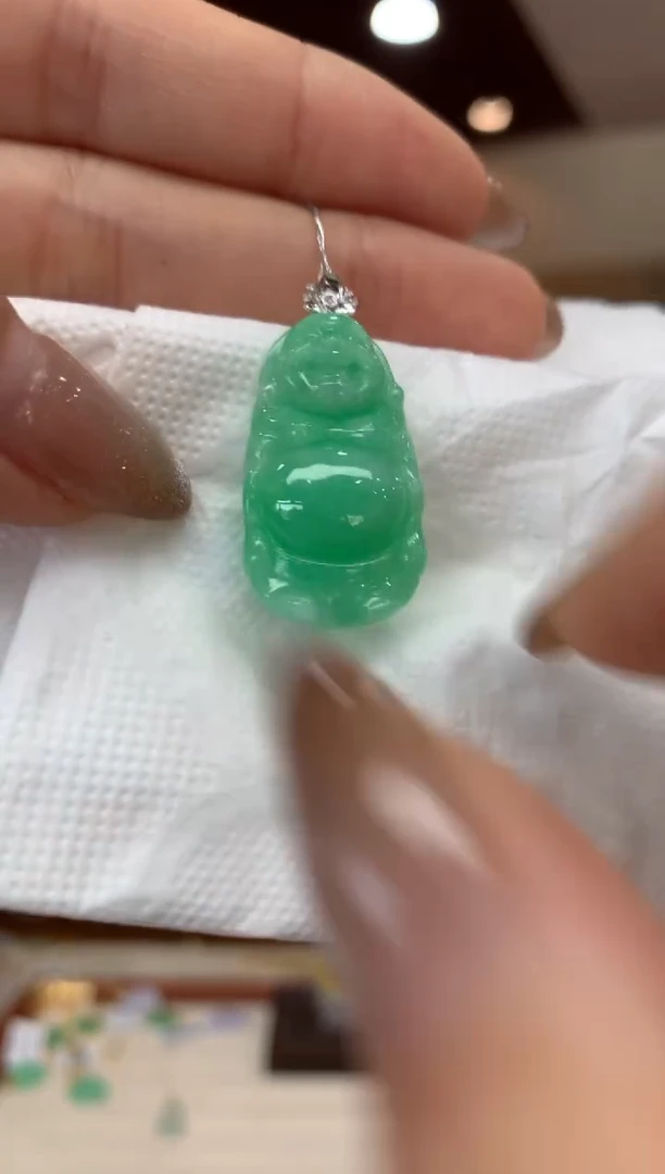 吊坠(不含链)18K金镶嵌翡翠站佛