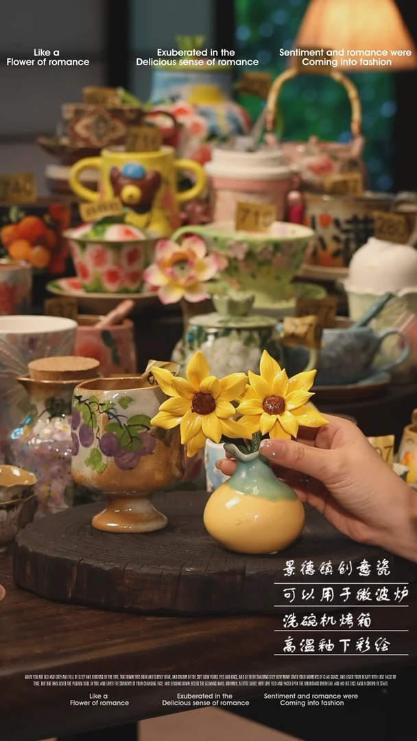 陶瓷一套景德镇高温釉下彩绘设计师款式