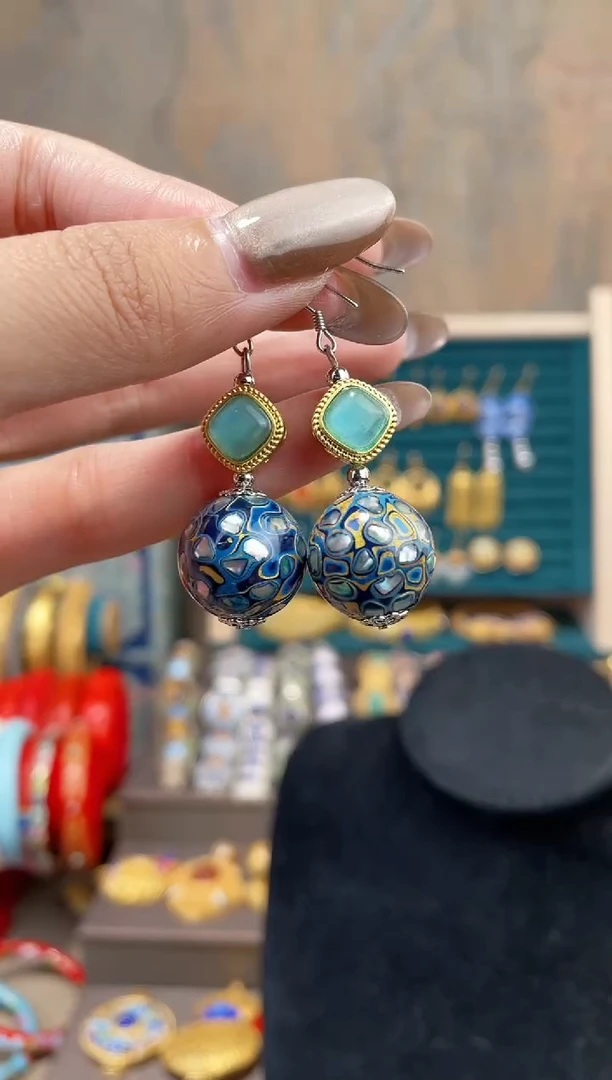 【闪购商品】非遗犀皮漆精品耳环蓝色