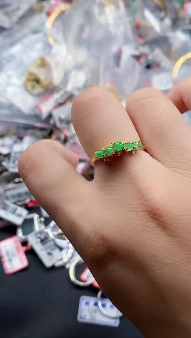 银S925镶嵌戒指翡翠天然A货缅甸翡翠