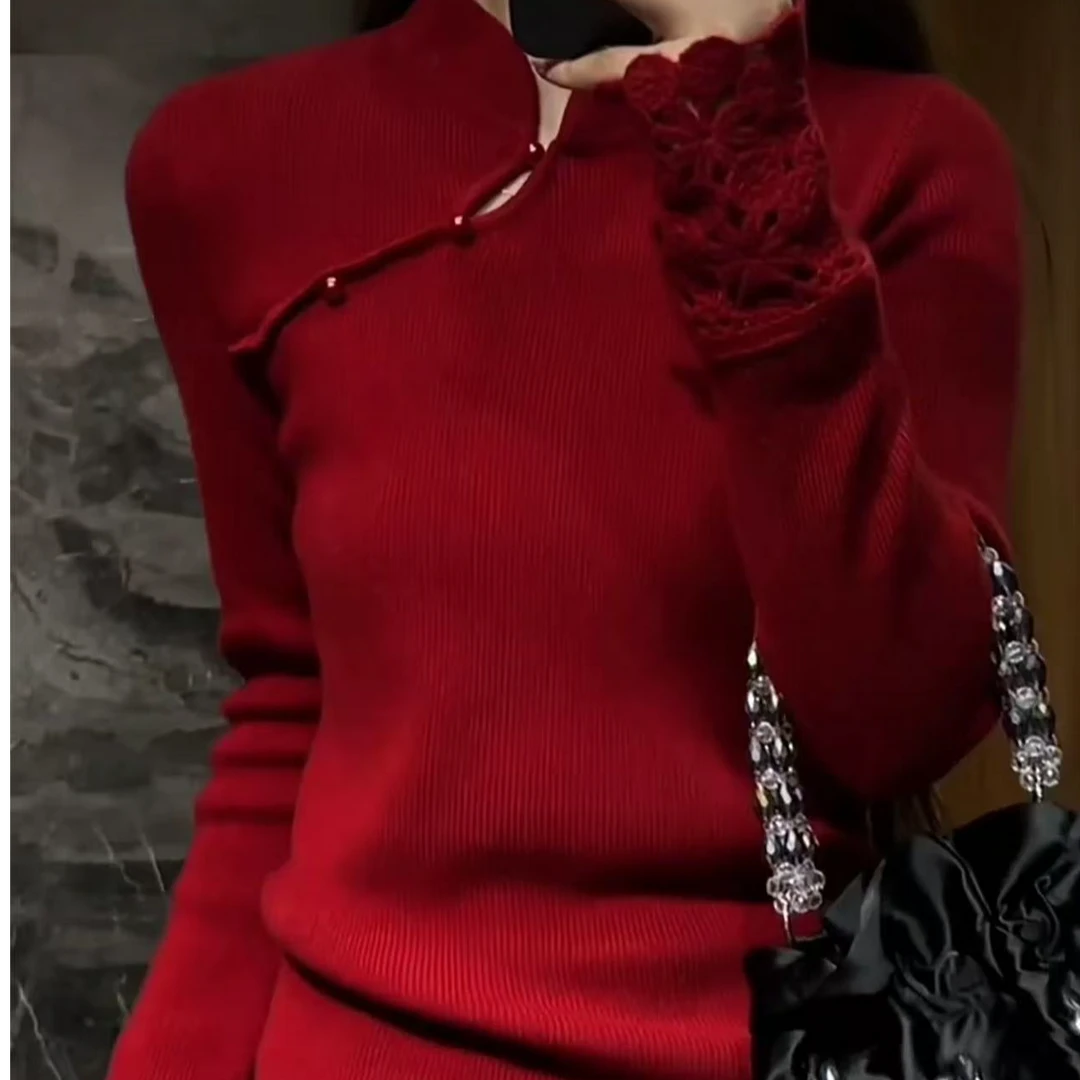 （年货战袍）新中式旗袍领高级感国风羊毛衫