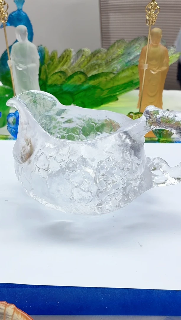 手工艺品琉璃金蟾公道杯白色15公分