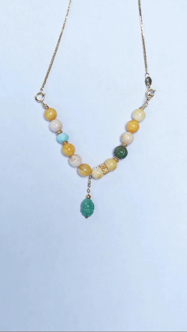 蜜蜡颈饰未镶嵌花蜡绿松项链