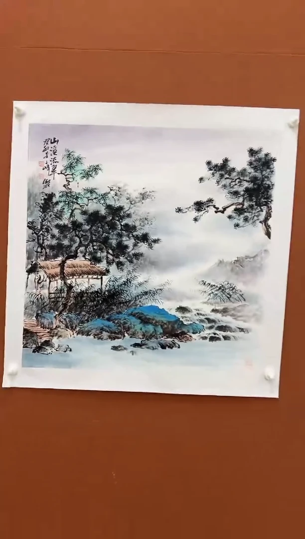 国画李文峰四尺斗方仿古青绿山水