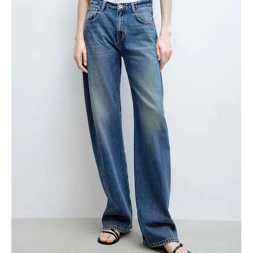 251085【ED订单】牛仔裤女2025春季新款土耳其棉复古弯刀阔腿裤