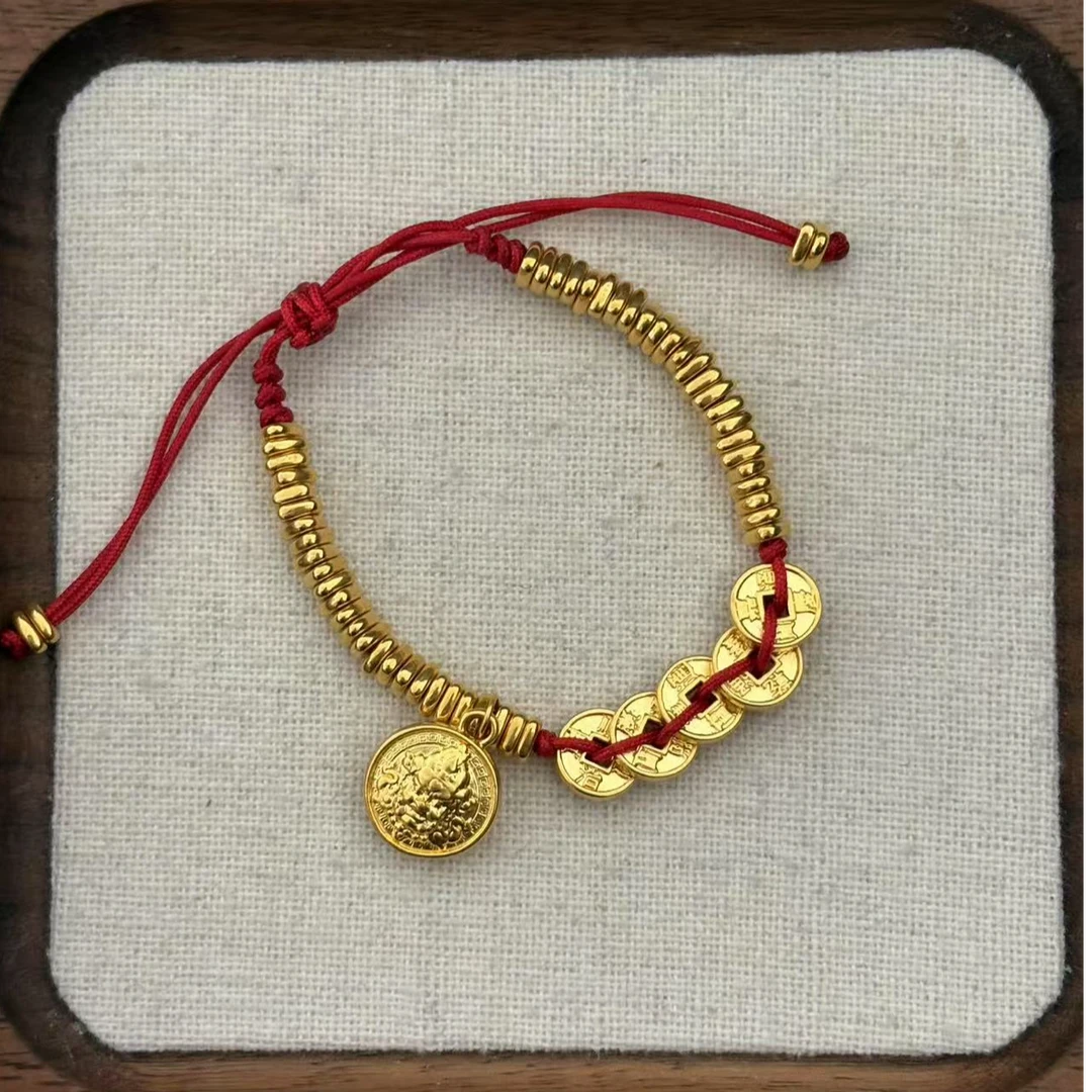 【小鹏黄金】足金999五帝币盘缠黄财手链2.61 2.65