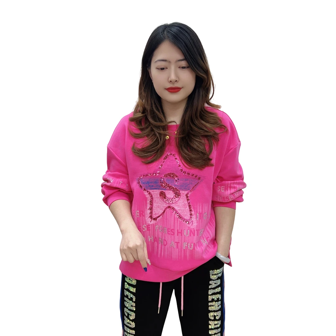 2025春季新品12时尚潮流百搭显瘦圆领卫衣混色五角星