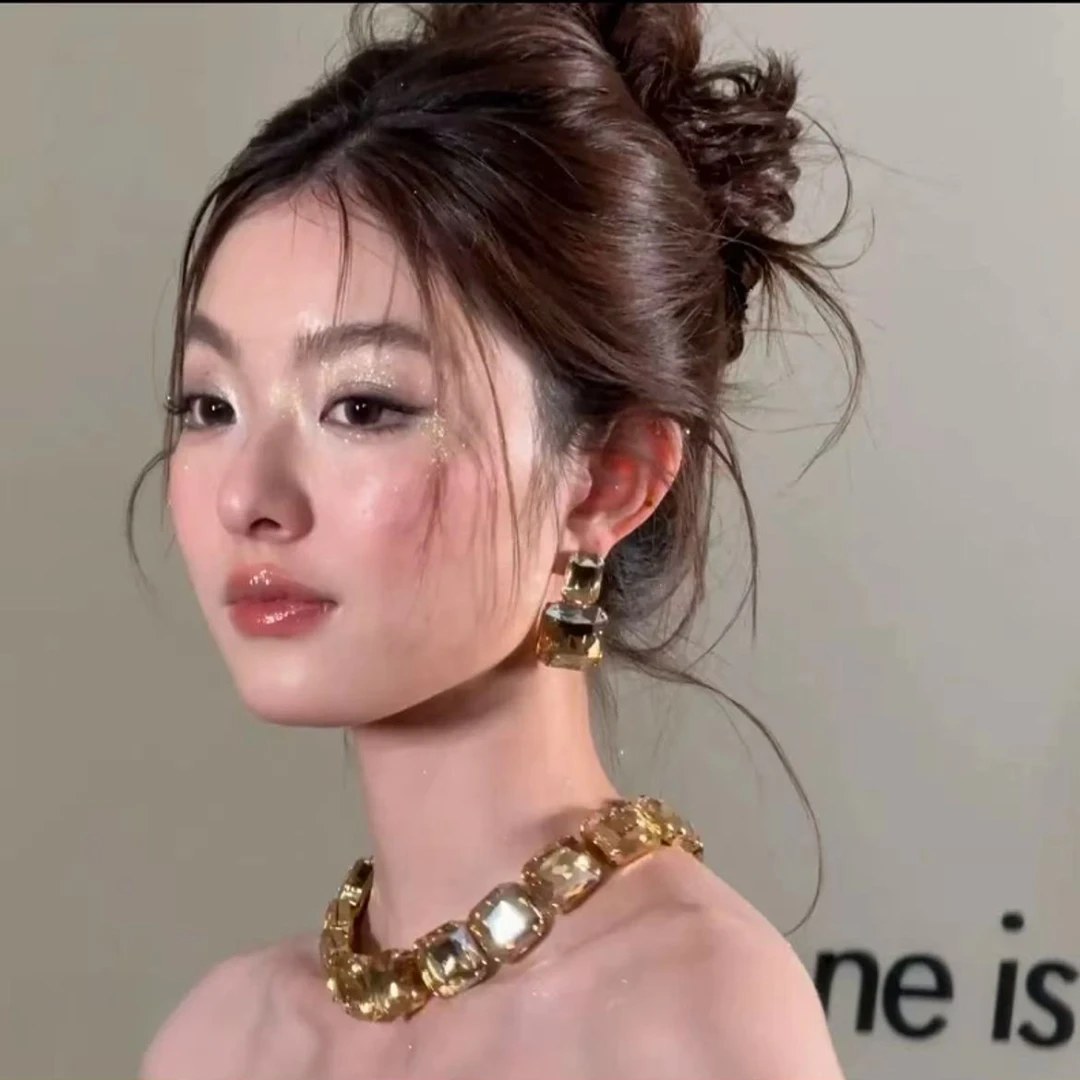 非金属仿水晶项链 饰品手工金色法式素款项链