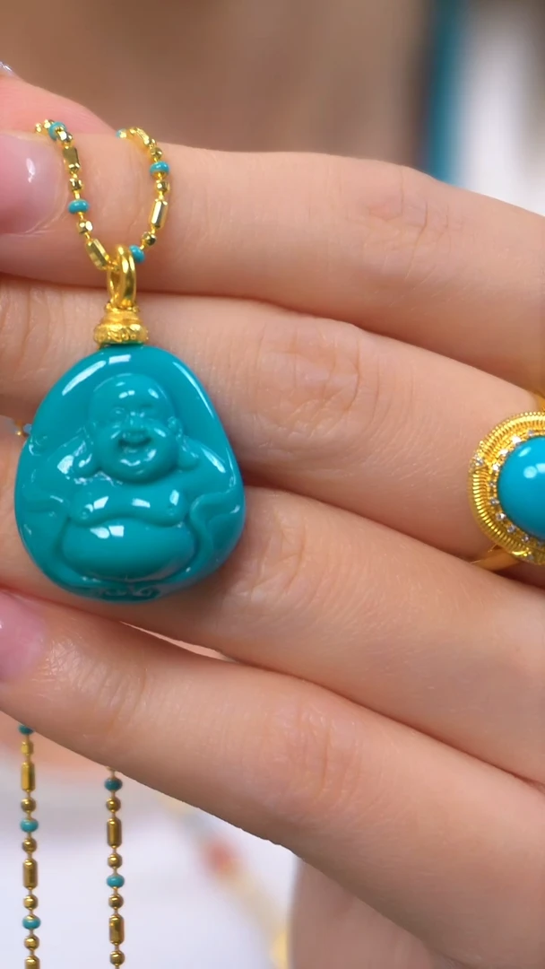 18K金镶嵌绿松石吊坠不含链佛公