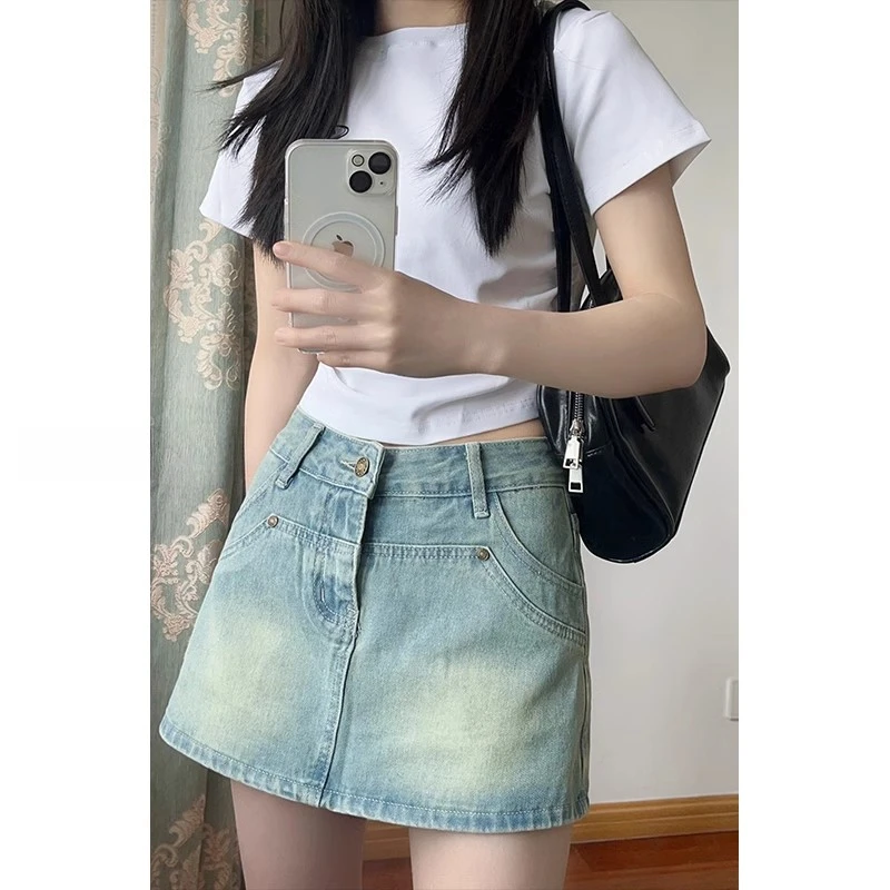 高腰牛仔短裙裤女夏季大码胖mm遮肚显瘦梨形身材a字小个子半身裙