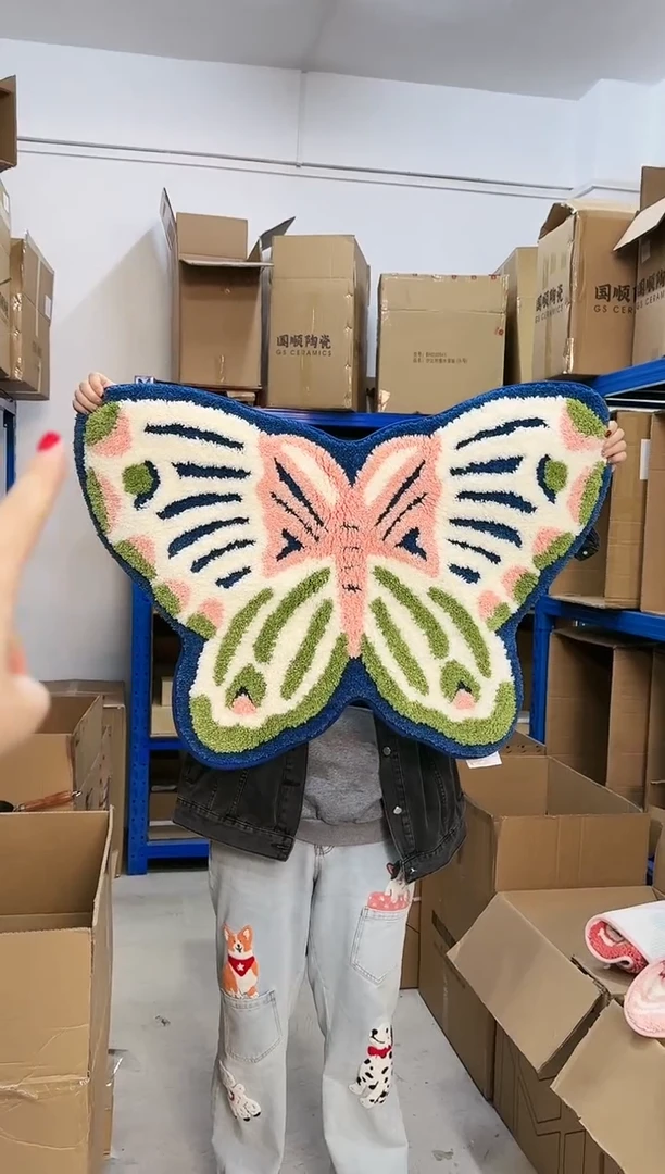 【闪购商品】瓷片67*100cm蓝凤蝶植绒地垫