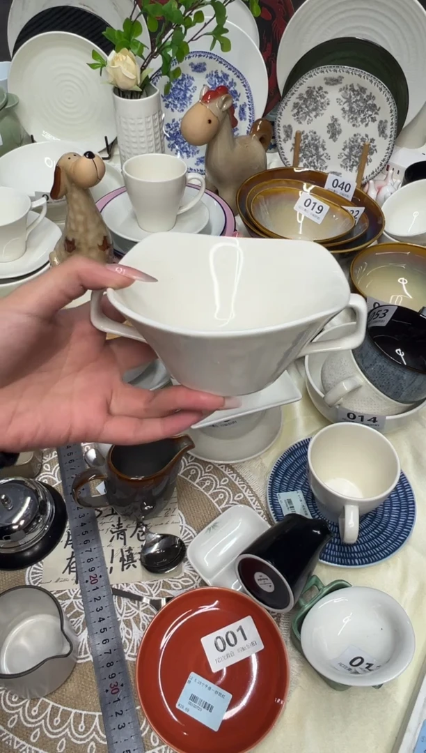 新骨瓷087瑕疵 暖白异形四方6寸15cm双耳碗