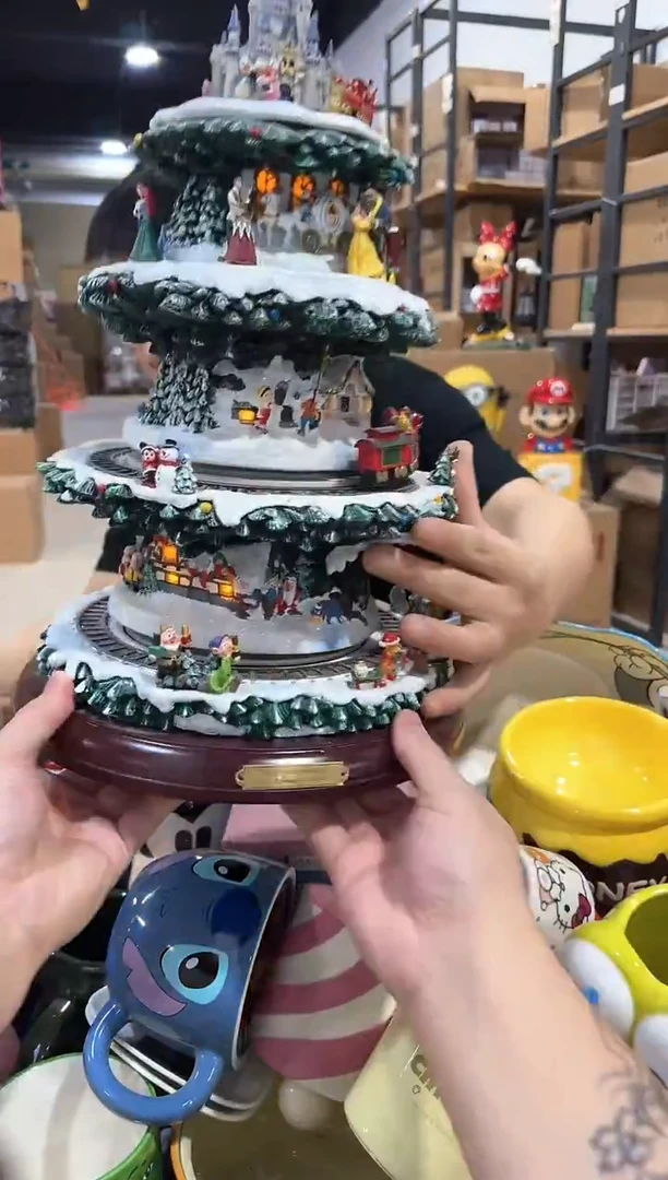 瓷片树脂大号圣诞树转盘摆件微瑕要开箱视频不退不换