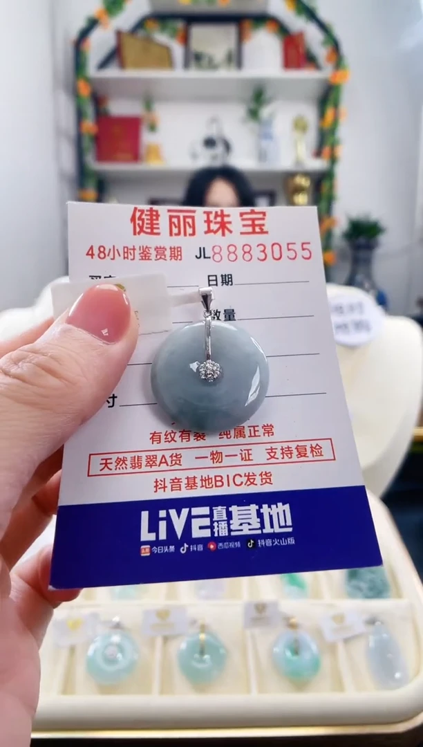 翡翠银S925镶嵌颈饰天然缅甸翡翠 平安扣(一物一证) +银链