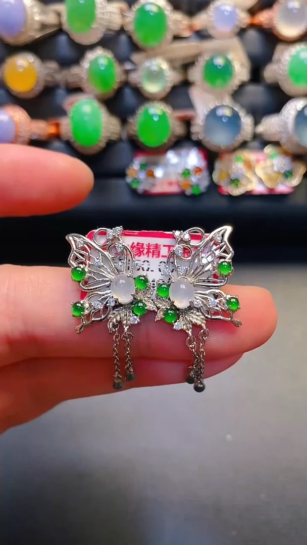 银S925镶嵌翡翠耳饰天然