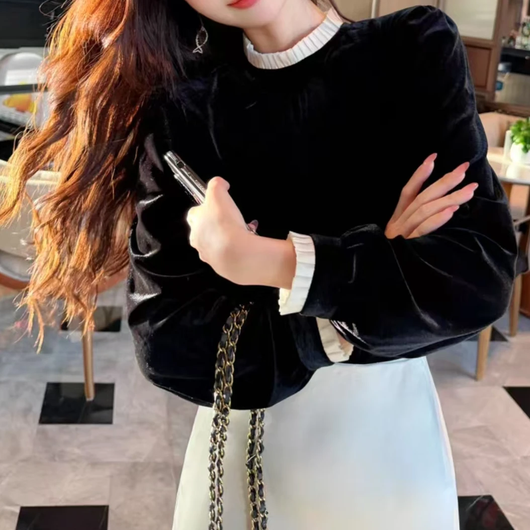 2025春秋法式气质木耳边拼接衬衫时尚气质百搭打底衫9511-1长56