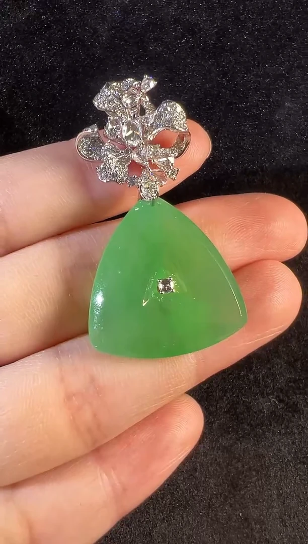 吊坠(不含链)18K金镶嵌翡翠高冰黄阳绿福贝吊坠
