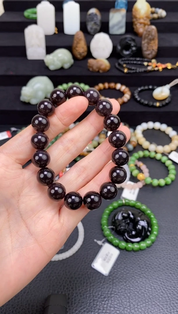 未镶嵌和田玉挂件12mm烟紫圆珠手串福利