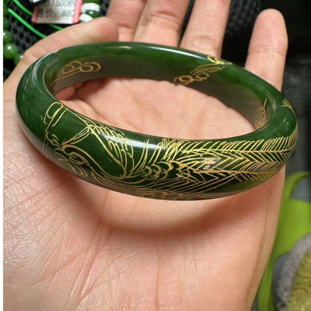 喜儿珠宝和田玉碧玉菠菜绿手镯58圈口