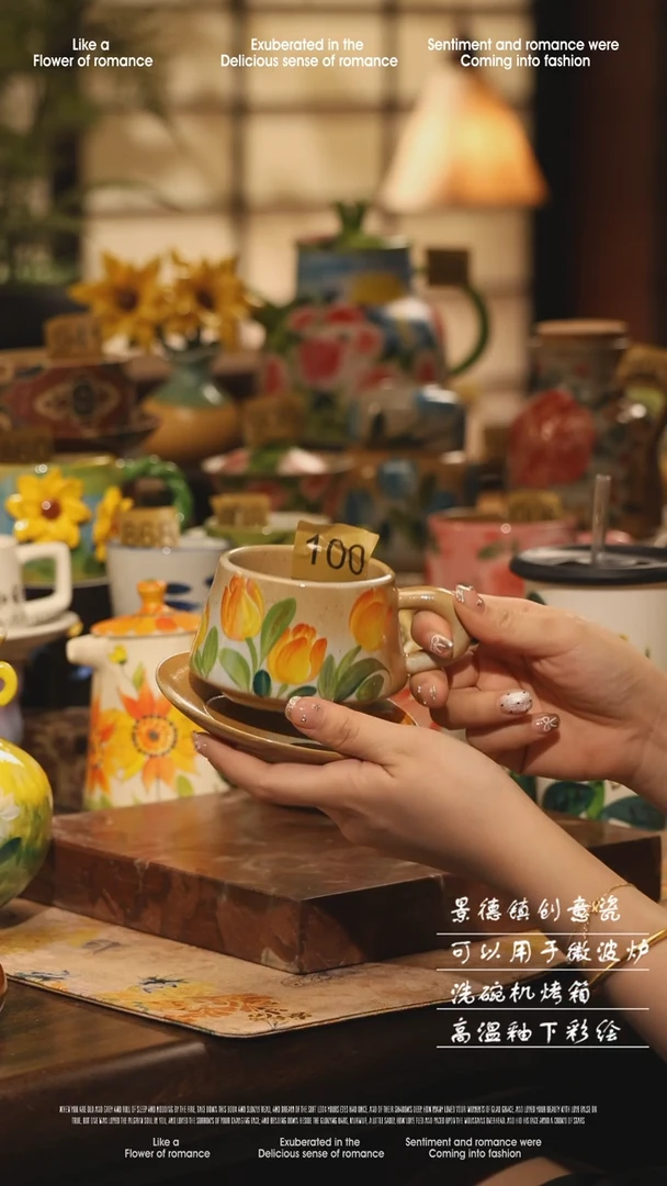 陶瓷100景德镇高温手绘釉下彩设计师款式