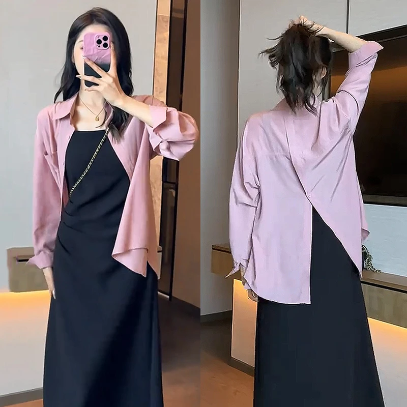 秋季2025防晒衬衫吊带中长裙两件套遮阳设计减龄轻奢高级感女装