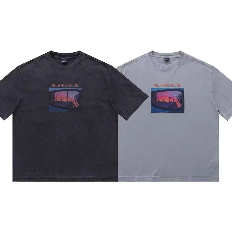 【DaqI】美式印花重磅300g纯棉水洗洗水短袖t恤男夏新款#PL1256