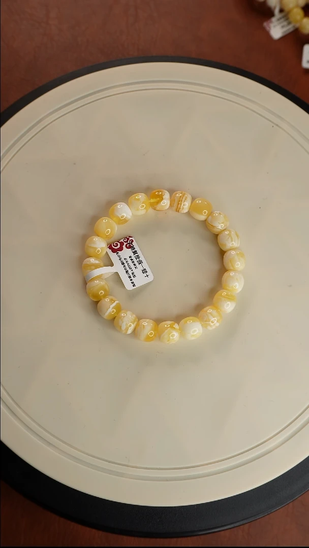 未镶嵌蜜蜡手串10.6mm金漆白溶洞妖花 不品控