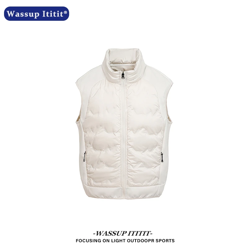 WASSUP ITITIT秋冬格纹立领保暖羽绒服马甲外套男宽松百搭上衣男