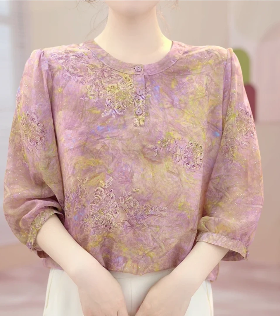 2025新款原版正品春夏季七分袖衬衫百搭显瘦气质优雅女士上衣0601